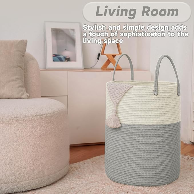 Large Woven Laundry Basket Hamper, 100L Cotton Rope Storage Bin