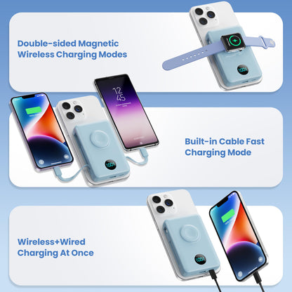 Magnetic Portable Charger 10800mAh for iPhone with Built-in Cables, 6-in-1 Wireless Power Bank with iWatch Charger, LCD Display 25W PD Fast Charging Battery Pack for iPhone 16/15/14/13/12, Apple Watch