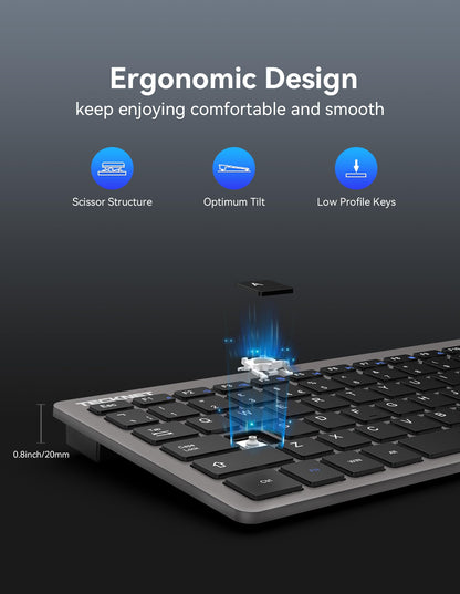 TECKNET 2.4G Wireless Keyboard, Small Keyboards with Media Hotkeys, Ultra Slim Compact Wireless Keyboard, 12-Month Battery Life, Compatible with PC, Desktop, Laptop, Smart TV - Grey