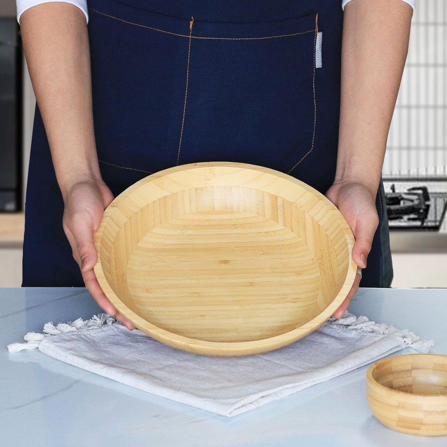 ZTHapwa Bamboo Salad Bowl, 12'' Large Fruit Bowl for Kitchen Counter, Bamboo Wooden Big Serving Bowls for Snacks/Desserts/Appetizers/Nuts/Soup, Farmhouse Decorative Dish for Home Décor, 100 oz
