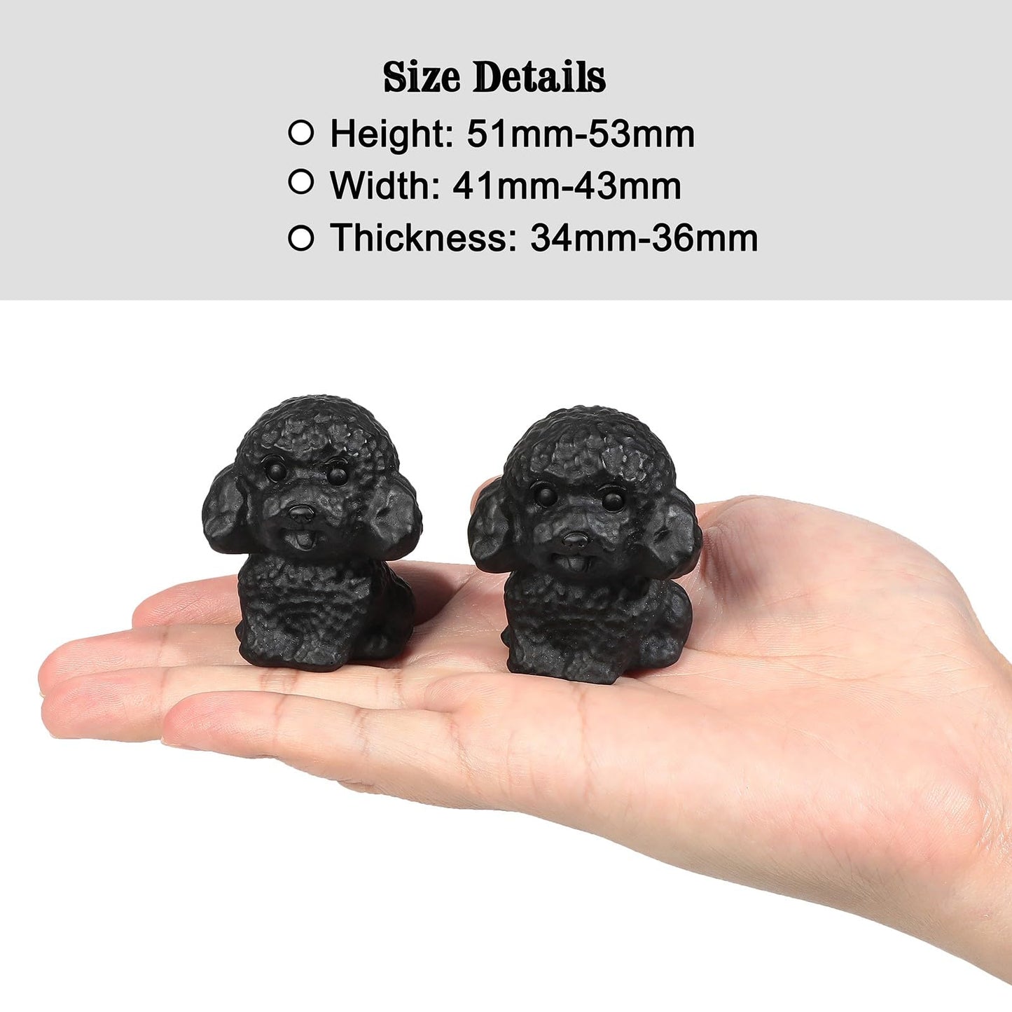 TUMBEELLUWA Black Obsidian Poodle Dog Figurine Carved Crystal Puppy Statue Stone Animal Sculpture for Home Table Shelf Decor