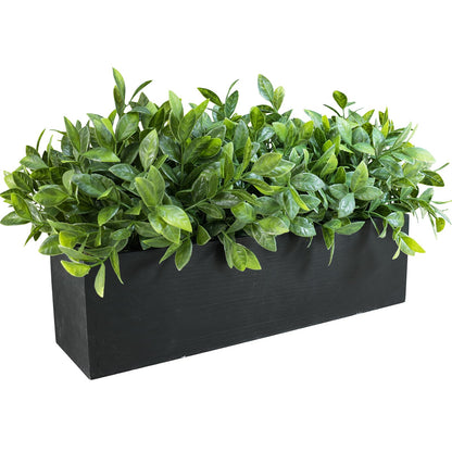 Winlyn 14" Artificial Boxwood Plant Greenery Arrangement Faux Boxwood in Black Rectangular Wooden Planter Potted Herb Plant for Farmhouse Home Decor Wedding Windowsill Mantel Shelf Table Centerpiece