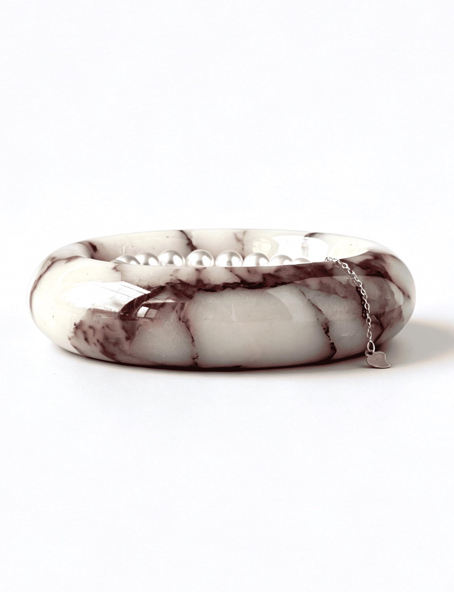 EXCHUES Marble Trinket Dish - Small Round Decorative Stone Jewelry Tray for Rings & Earring, Natural Stone Catchall Bowl for Nightstand, Bathroom & Home Decor (4")