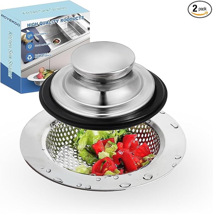 RQYEKDO Polished Kitchen Sink Strainers Sink Stopper Kits, Stainless Steel Sink