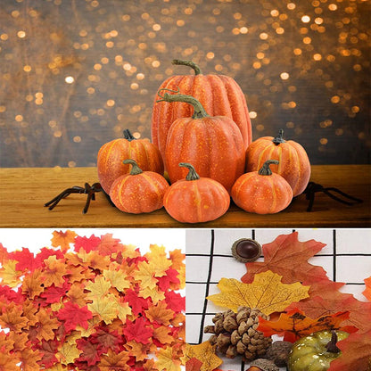 DOJoykey Autumn Decoration Set, Large Size Artificial Pumpkin, Maple Leaves, Pine Cones, Acorns for Autumn Wreath Using, Fall Home Table Thanksgiving Day Halloween Party Decoration