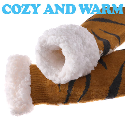 SDBING Mens Slipper Socks with Grippers Winter Warm Cozy Thick Fuzzy Indoor Fluffy Home Socks (Tiger Paw, 6-10)
