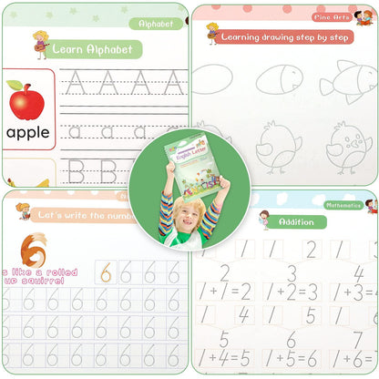 Magic Ink Copybooks for Kids Reusable Handwriting Workbooks for Preschools Grooves Template Design and Handwriting Aid Magic Practice Copybook for Kids The Print Writing (4 Books with Pens)