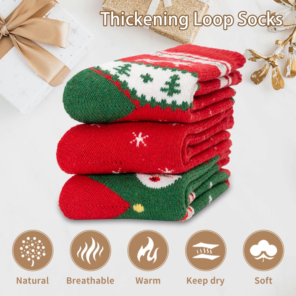 Time May Tell Womens Merino Wool Thermal Socks Warm Cushioned Boot Socks for Winter, Hiking & Outdoor Activities 3 Pack (Christmas(3 Pairs),US Size 5-9)