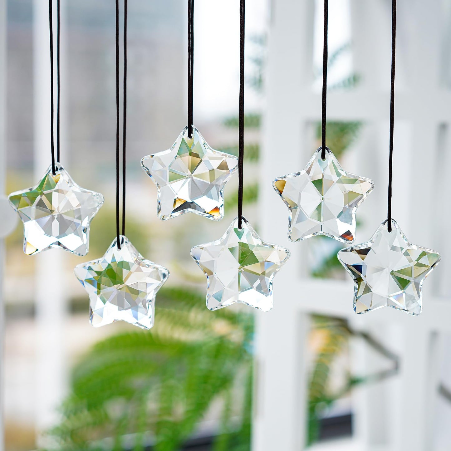 H&D HYALINE & DORA Set of 6 Crystal Glass Christmas Ornaments Clear Faceted Glass Christmas Star Crystal Hanging Ornaments for Xmas Tree Winter New Year Party Supplies
