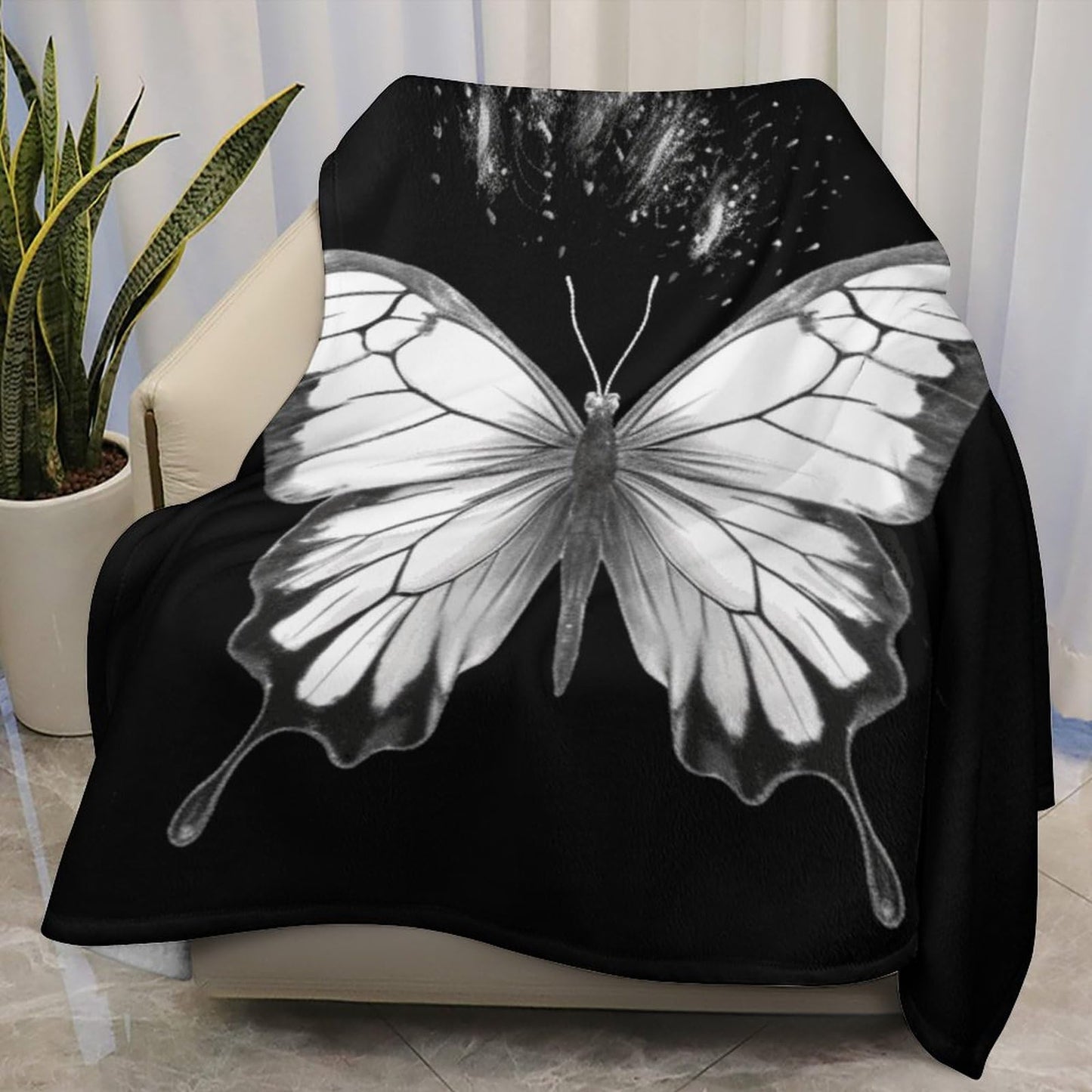 Joyidec Black White Butterfly Super Soft Winter Comfy Throw Blanket Flannel Fleece Lightweight Blanket for Couch Car Bed 50x60 in