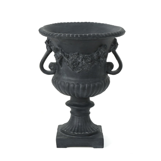 Gubaiao Antique Black Magnesium Oxide Urn Planter, Elegant Decorative Outdoor Garden Patio or Indoor Vase, Ready to Use, 17.3L x 17.3W x 24H Inches