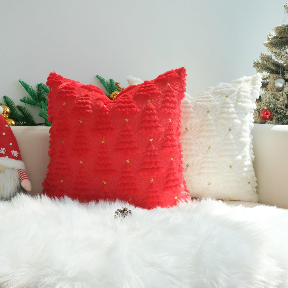 JOJUSIS Decorative Pillow Covers Pack of 4 Throw Pillowcases Faux Fur Couch Cushion (Christmas Tree, 18" x 18" (Pack of 4))