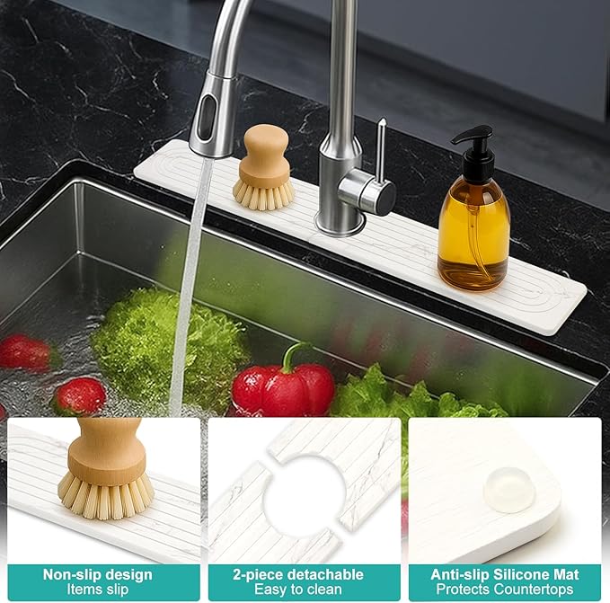 Drying Stone Faucet Mat for Kitchen Sink Trays Diatomite Quick Dry Around