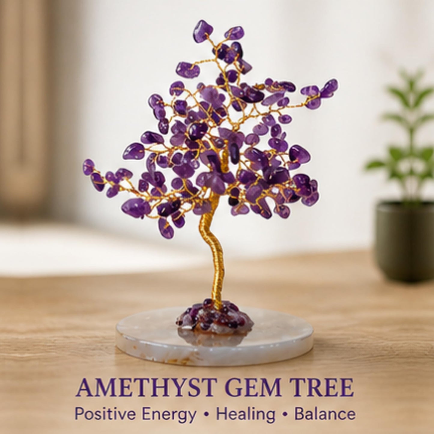 Real Crystal Tree of Life, Purple Amethyst Bonsai Money Tree with Agate Base, Spiritual Gemstone Feng Shui Decor with Gold Wire, Housewarming Birthday Gift (Amethyst (Purple))
