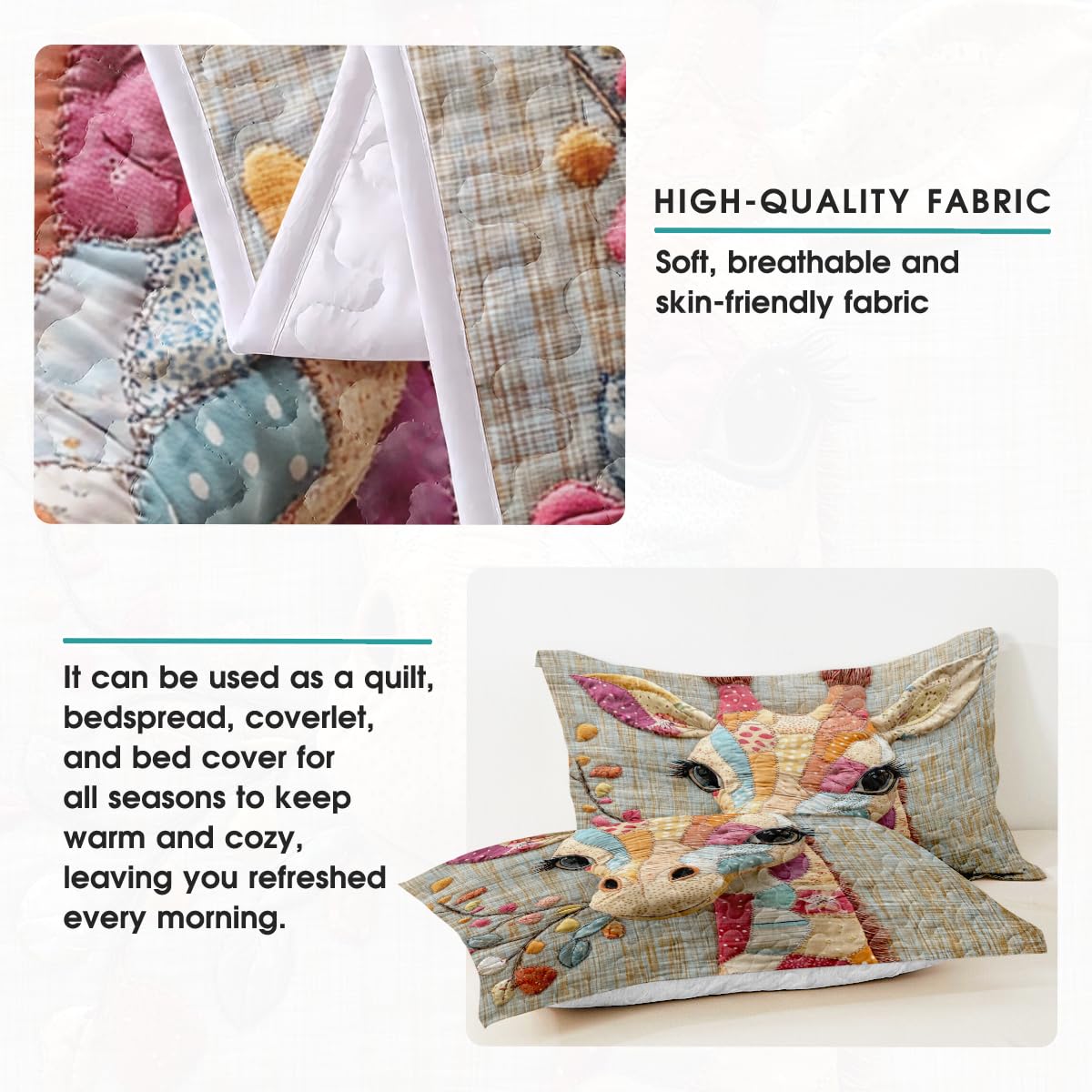 LUSHIS Patchwork Quilt Set, Patchwork Throw Bedspread Bed Sets - Animals Coverlet Sets All Season Soft Microfiber Lightweight Bedding Set (Giraffe)