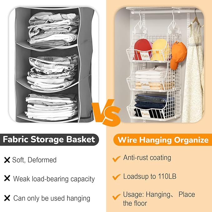 Hanging Closet Organizers and Storage, 2 Tier Closet Shelf Clothes Organizer