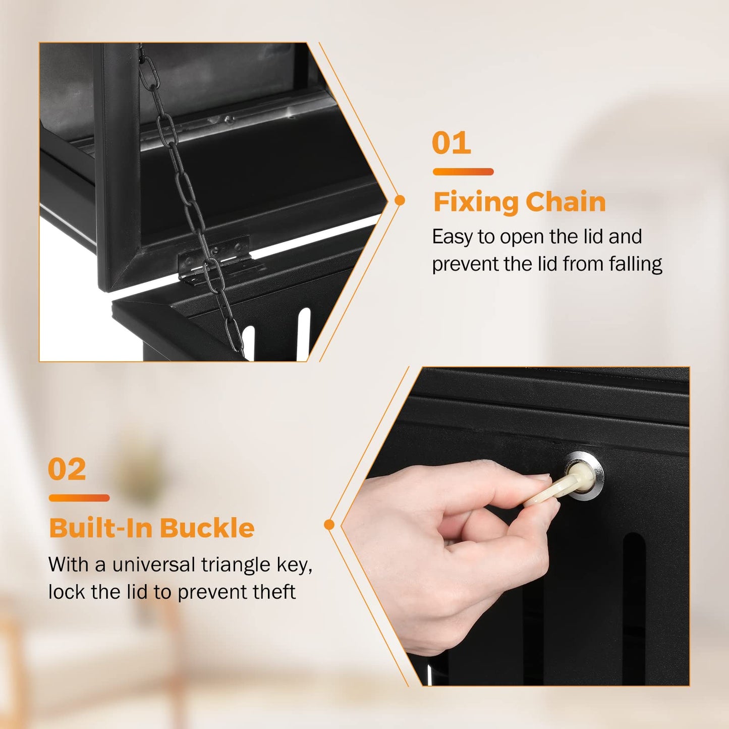 BEAMNOVA 35.5 * 15.8 * 15.8in Matte Black + 9.8 * 24 in Black Trash Can Outdoor Top Tray Stainless Steel Commercial Garbage Enclosure