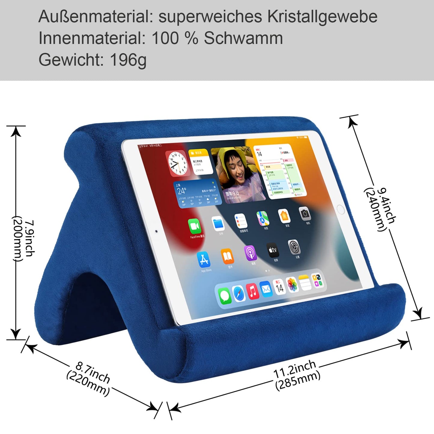 SAMHOUSING Tablet Pillow Stand Holder Dock for Bed with 3 Viewing Angles, Compatible with All Tablets,Phones and iPad Pro 9.7, 10.5,12.9 Air Mini 4 3, Kindle, E-Reader and Books(Navy)