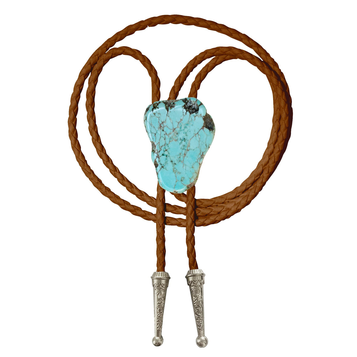 Daisy Del Sol Bolo Tie Turquoise Stone Braided Vegan Faux Leather Silver Tips Handmade Necklace Adjustable Western Jewelry