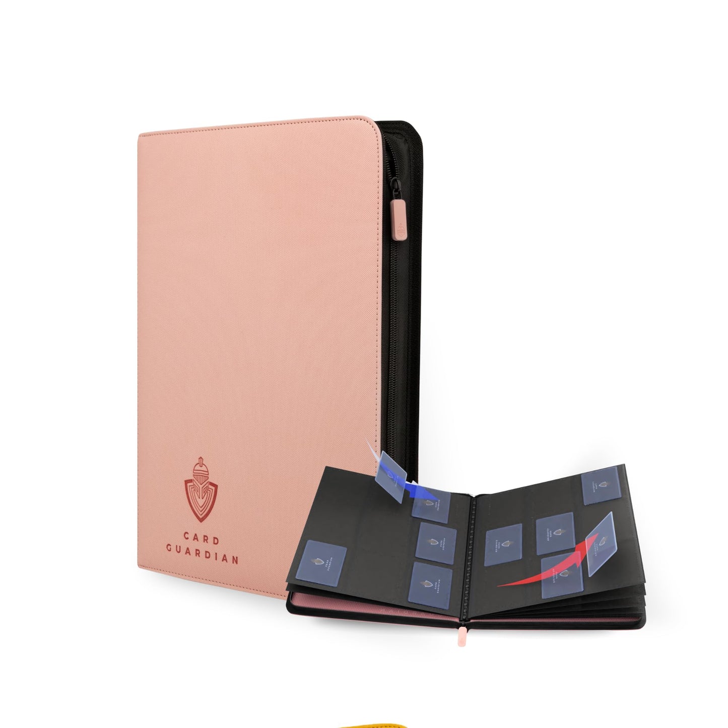 Card Guardian - 9 Pocket Premium Binder with Zipper for 360 cards - side loading pockets for Trading Card Games TCG (Pink)