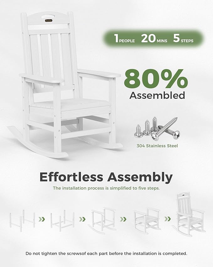 Oversized Rocking Chairs Outdoor Set of 2, High Back Porch Rocker Chair, HDPE All Weather Resistant Rocking Chairs for Patio, 380lbs Weight Capacity, White