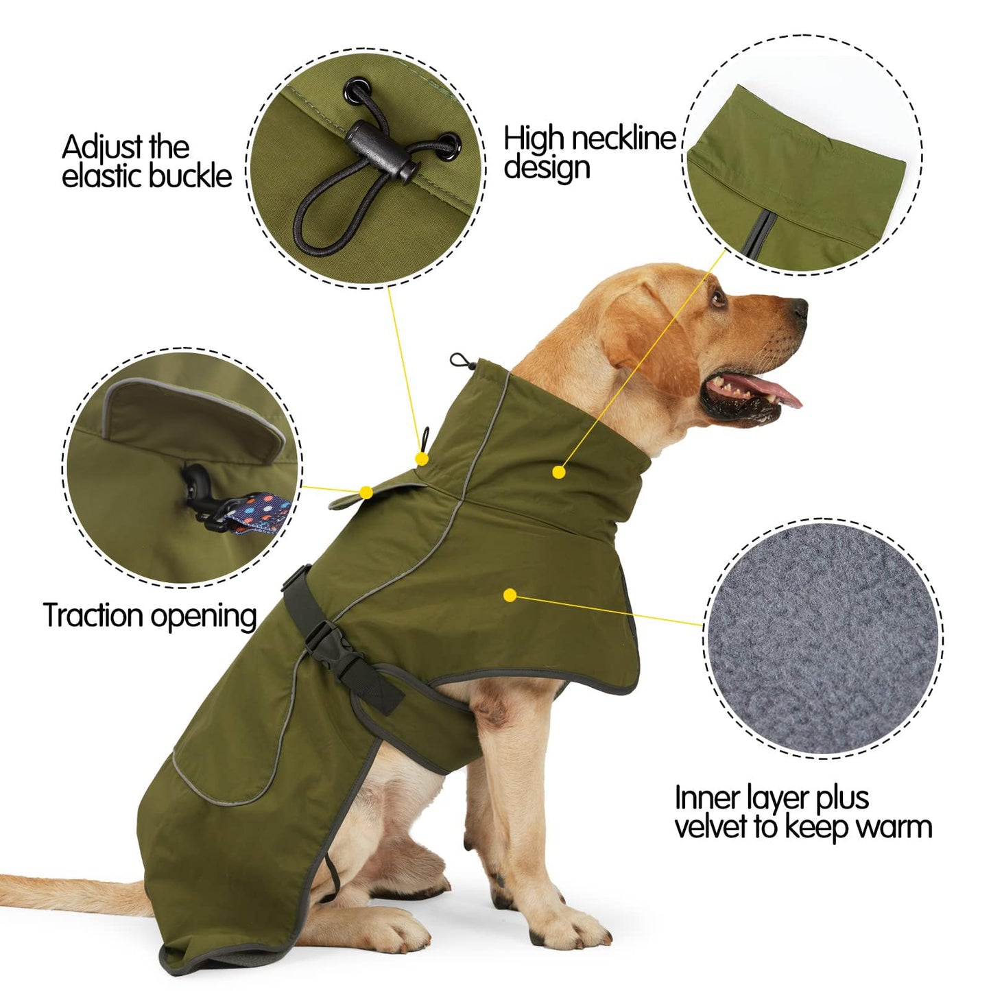 HEYWEAN Dog Jacket Waterproof Dog Coat Cold Weather Reflective Jacket with Soft Fleece Lining Warm Coat for Pet Dog Indoor & Outdoor Camping Hiking