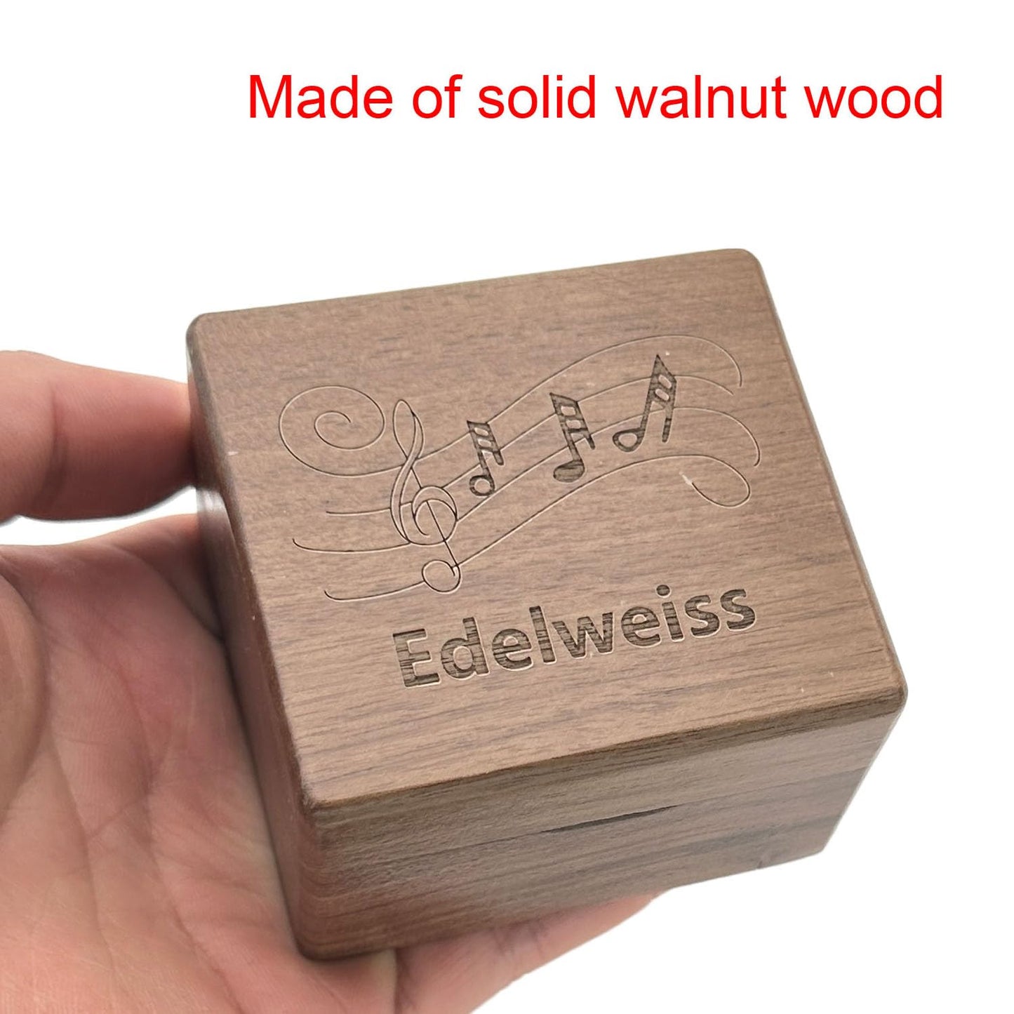 Pursuestar Luxury Walnut Wood Music Box -Edelweiss, Vintage Wooden Carved Mechanism Wind Up Musical Box with Mirror for Valentine's Day Mother's Day Birthday Christmas