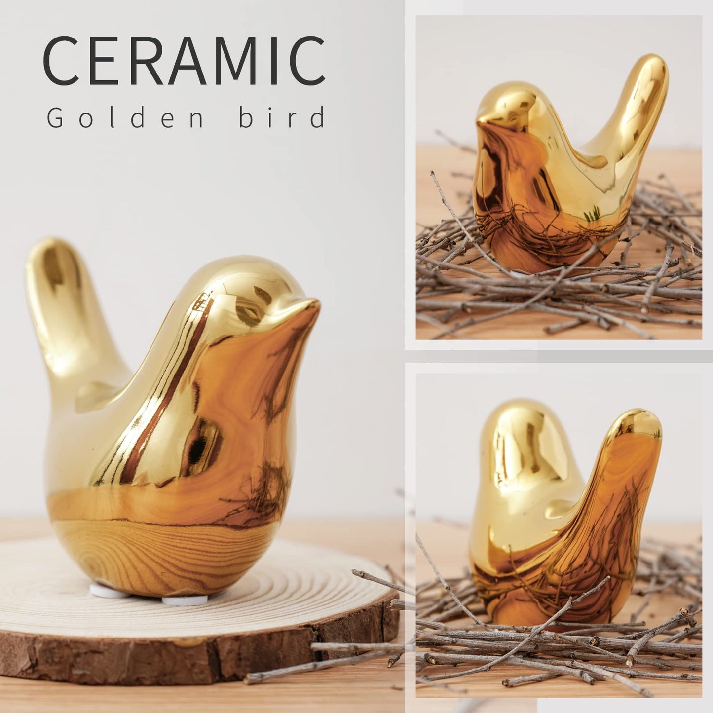Elegant Gold Small Bird Sculptures,Modern Abstract Art Pieces for Bookshelf Decor, Coffee Table Decor, and Luxury Home Decor Accents(2Pcs Gold Birds)