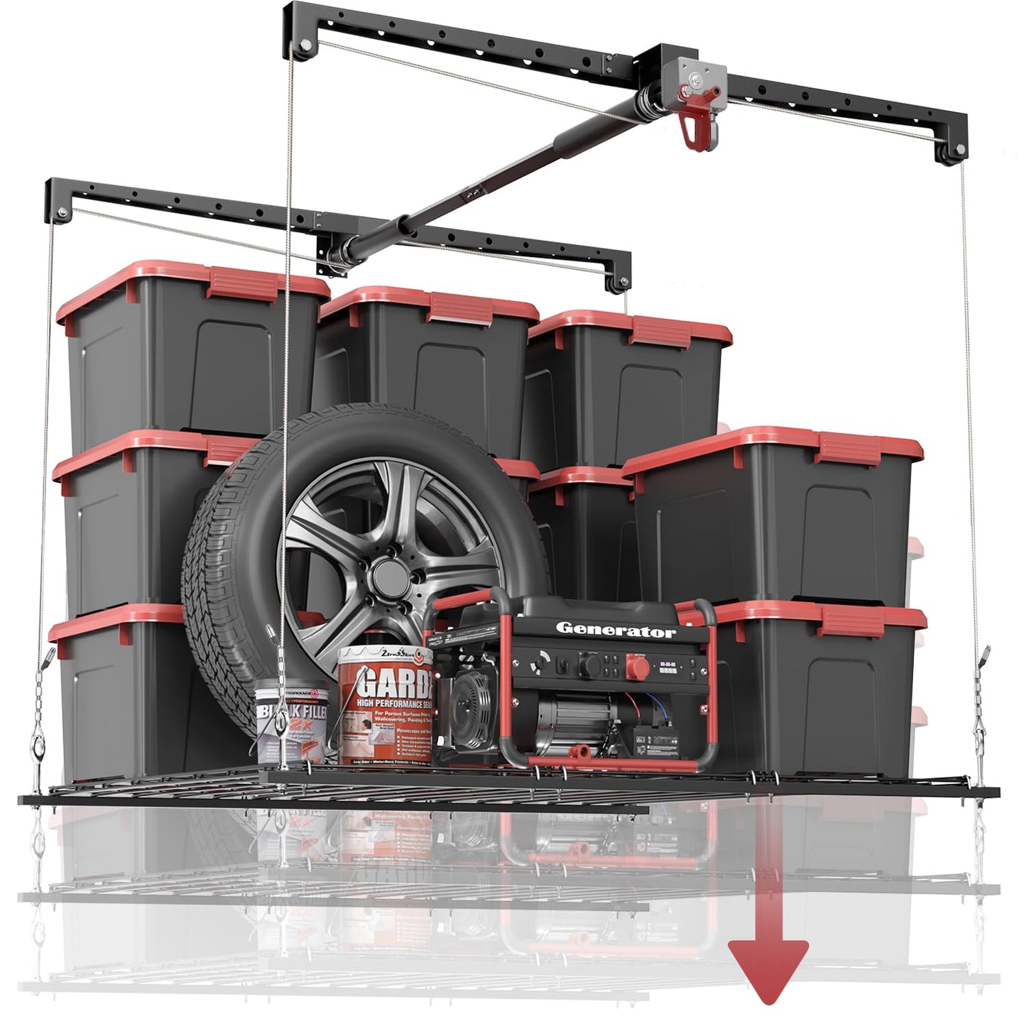 KOKORACKER Overhead Garage Storage Rack, Adjustable Heavy-duty 4x4 Ft Ceiling Storage Racks with Safety Lock, Ideal for Garage Storage Lifting Organization System, 250lbs Capacity