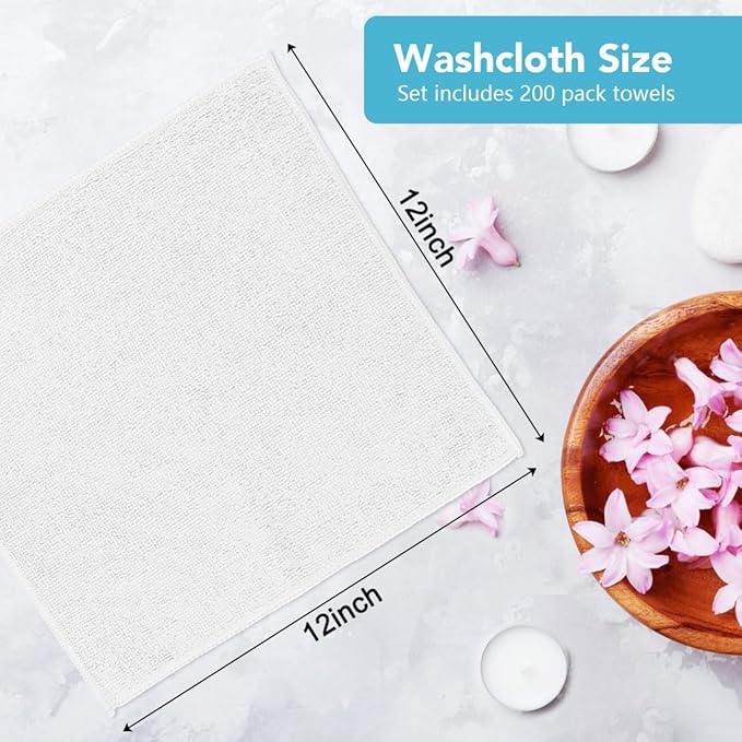 Orighty Wash Cloths Bulk Towels Set 200 Pack, Highly Absorbent and Soft Feel