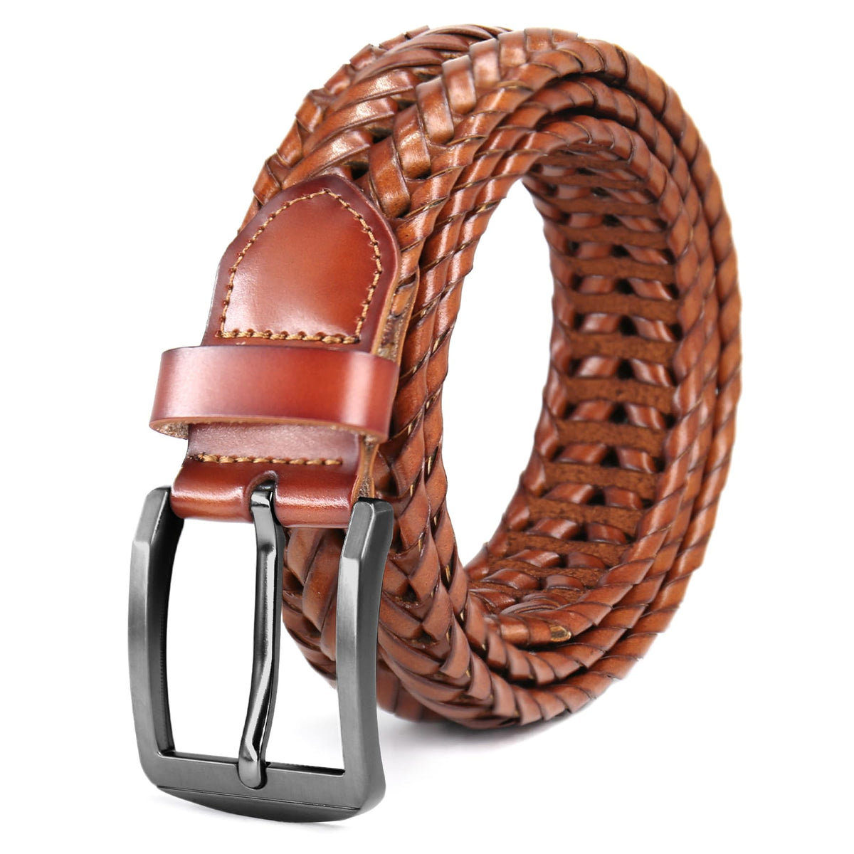 CHXRRPGC Mens Braided Leather Belt Everyday Casual Woven Belts for Men Fit Casual Golf Pants Jeans