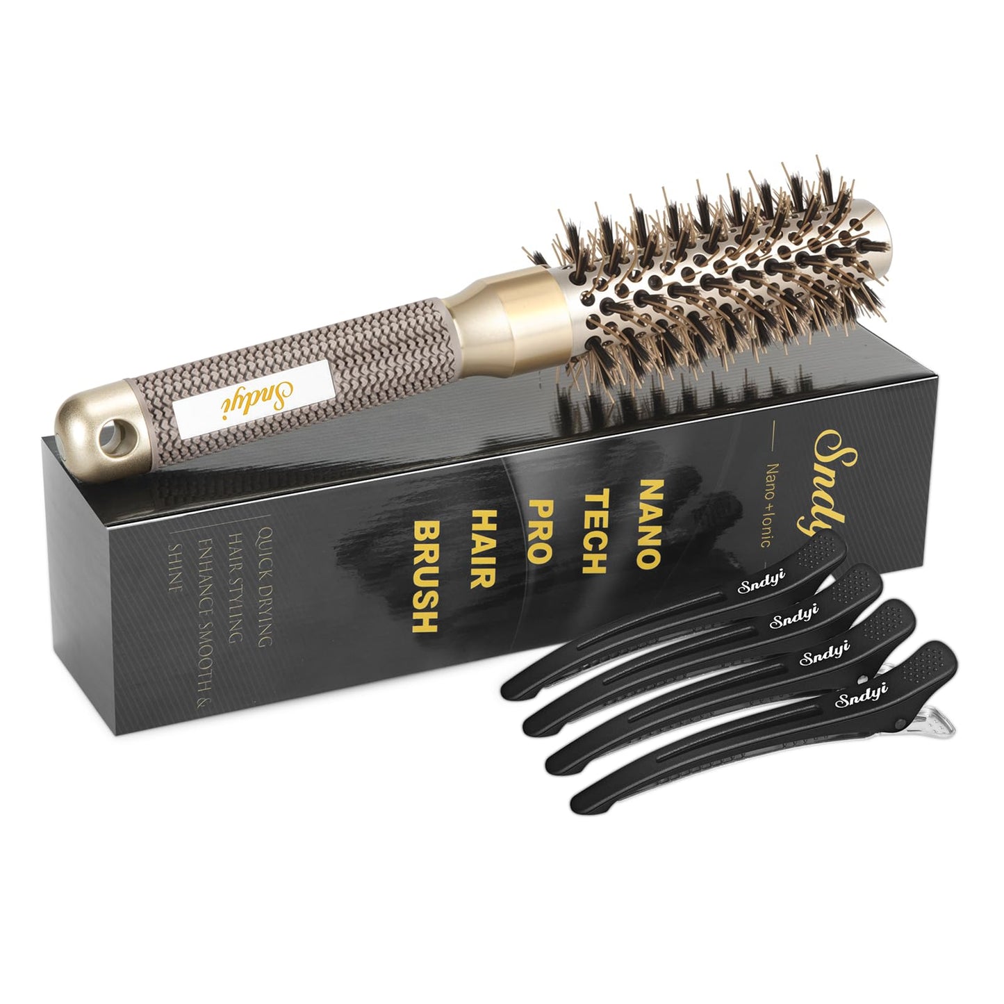 Round Brush for Blow Drying, Nano Thermal Ceramic & Ionic Tech Hair Brush with Boar Bristles, Professional Round Barrel Brush for Styling, Curling & Straightening by Sndyi (2.9 Inch, Barrel 1.7 Inch)