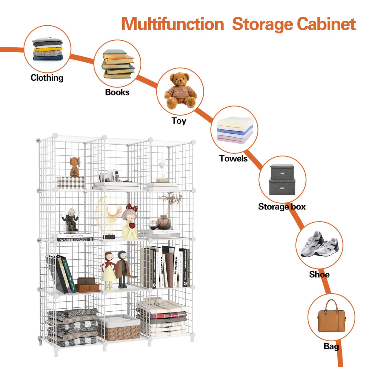 AWTATOS 12 Cube Storage Wire Closet Organizers DIY Stackable Storage Shelves Bookcase Cabinet for Home Office, White