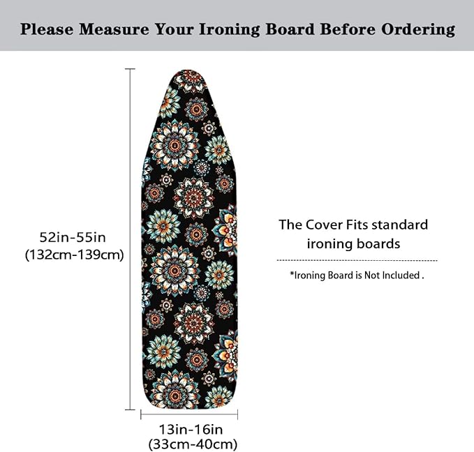 15x54 Inch Ironing Board Cover, Bohemian Mandala Flower Printed Ironing Board