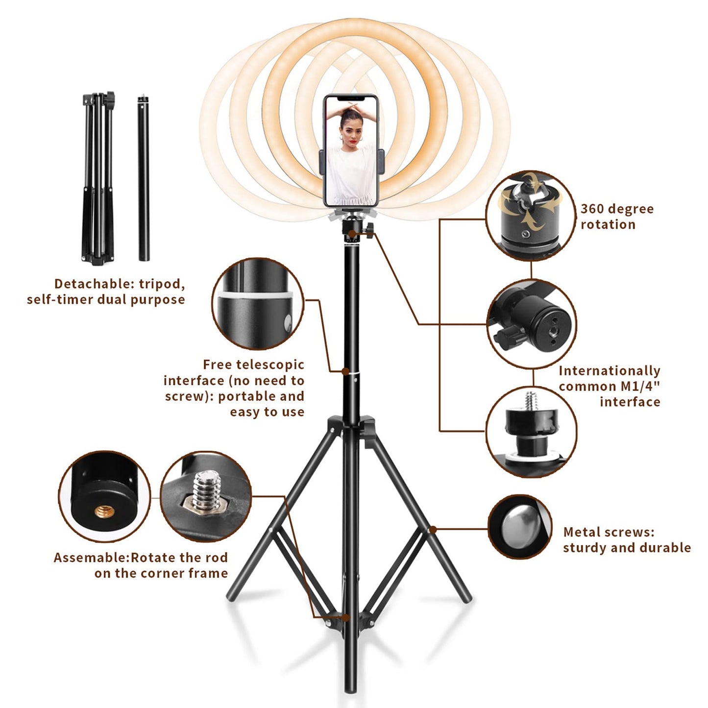 Ring Light 10" with 67" Extended Tripod Stand & Phone Holder for YouTube Video, Camera Led Ring Light for Streaming, Makeup, Selfie Photography Compatible with iPhone Android