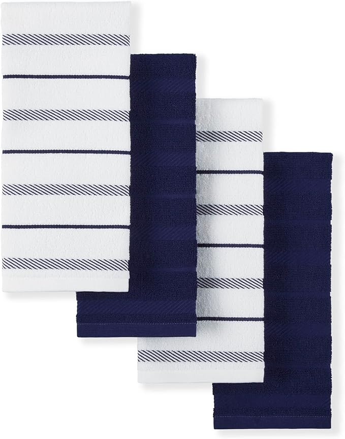 KitchenAid Albany Kitchen Towel 4-Pack Set, Cobalt Blue/White