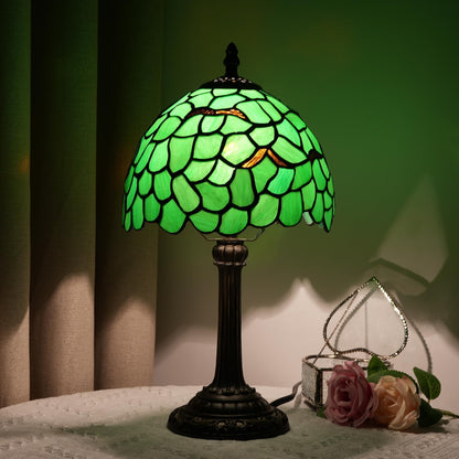 wecrejoni Tiffany Lamp Stained Glass Table Lamp 8X8X14 Inches Desk Reading Light Decor Beside Bedroom Living Room Home (H-1056- Green Leaf)