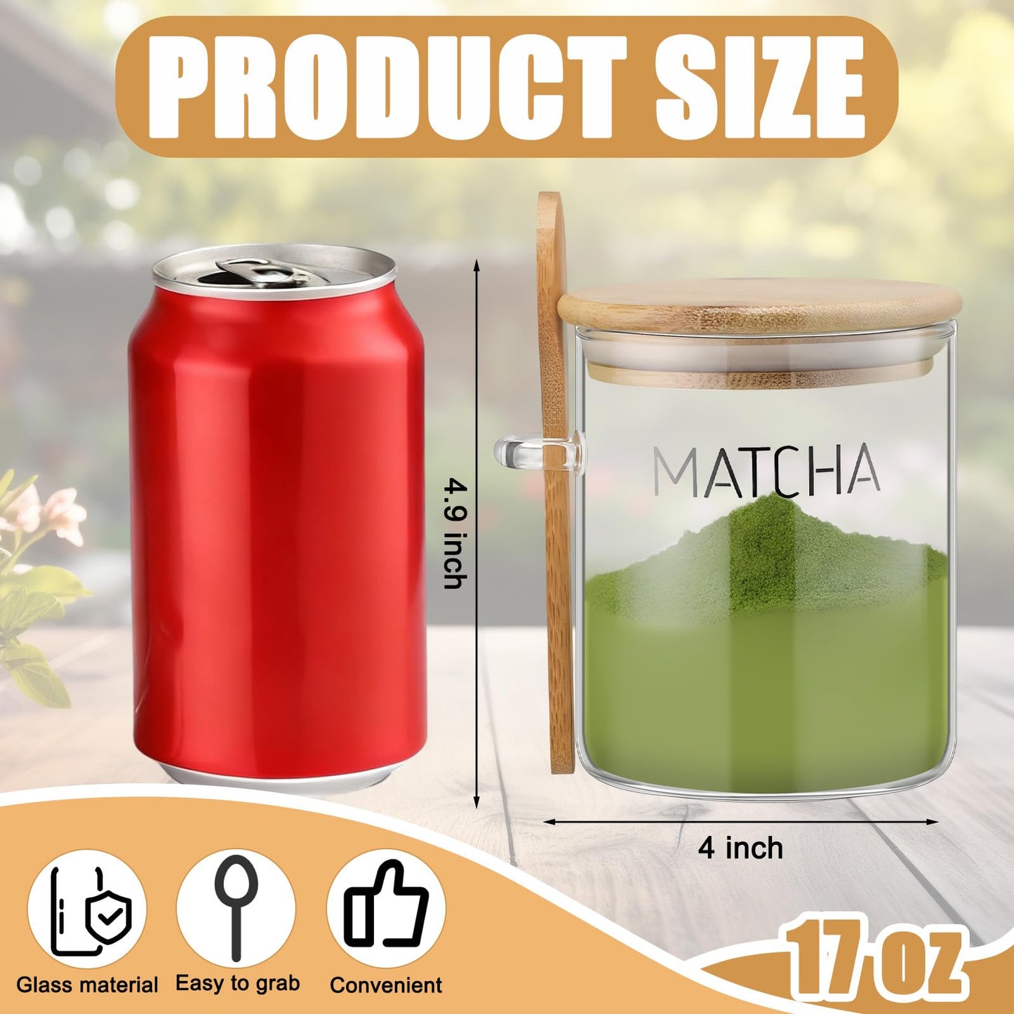 Suclain 17 oz Matcha Glass Container with Airtight Lid Matcha Powder Storage Canister with Wooden Spoon Clear Food Jar for Sugar Coffee Beans Bath Salt Storage Overnight Oats