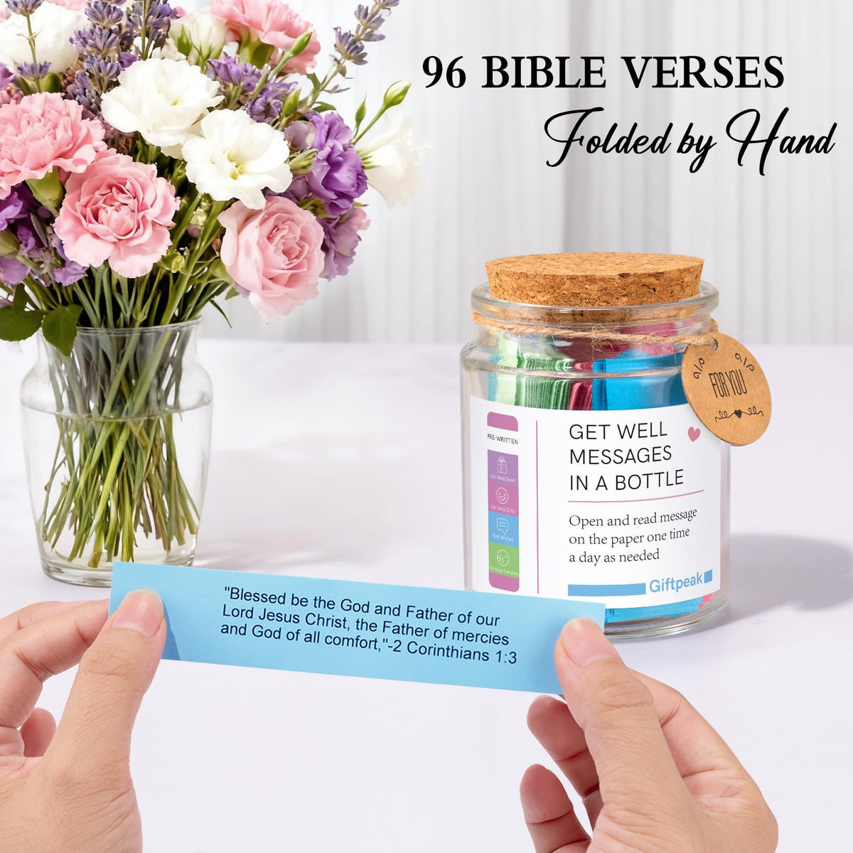 Bible Verse Jar,Christian Gifts Set, Get well Gifts with Scripture Messages, Knitted Sunflower, Greeting Card & Gift Box, Inspirational Religious Get well & Encouragement Gift for Women Men