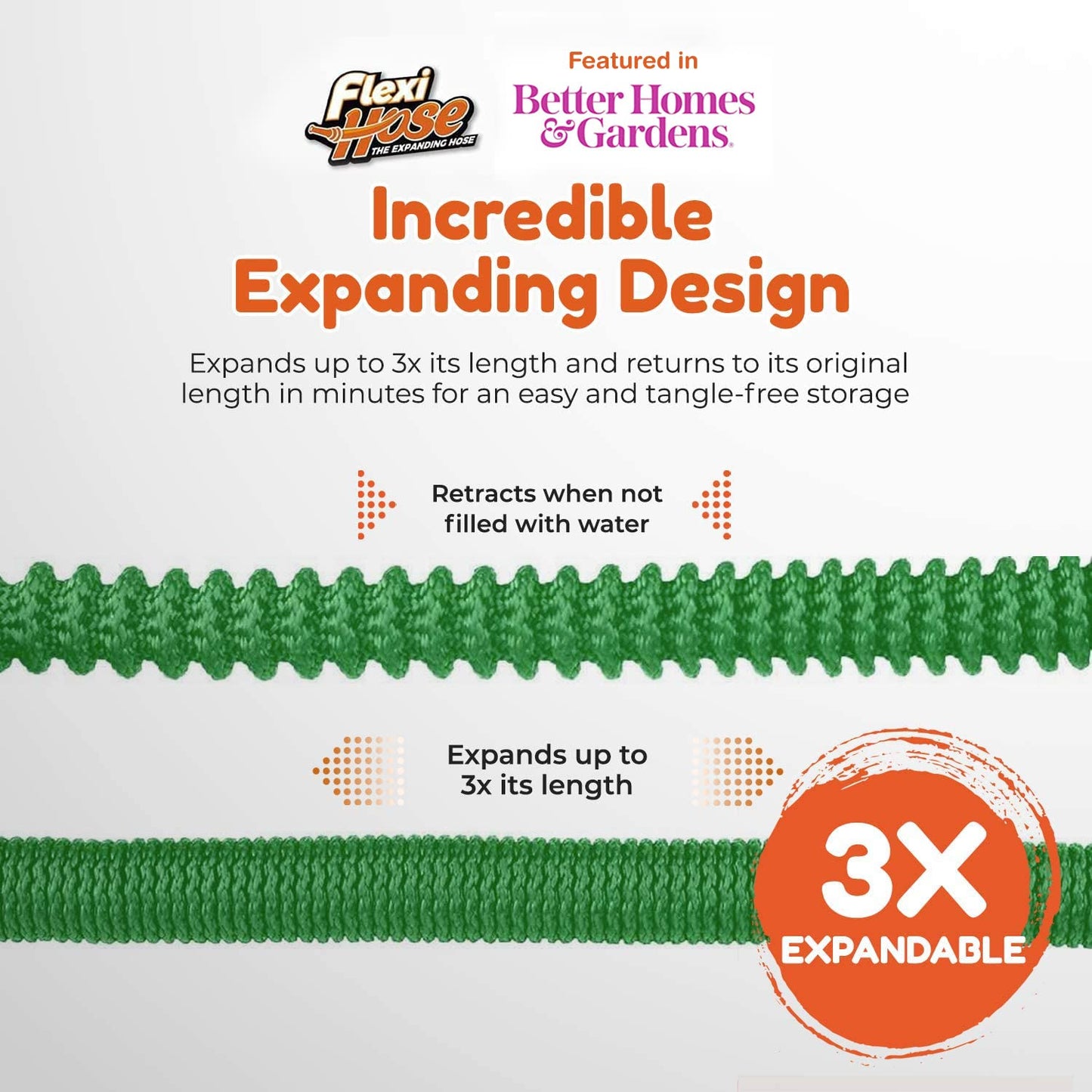 Flexi Hose Expandable Garden Hose - 75FT Heavy Duty Water Hose, Retractable Hose with 2cm Brass Fittings - Expandable Hose Design Includes Spray Nozzle (Green 23 Metres)