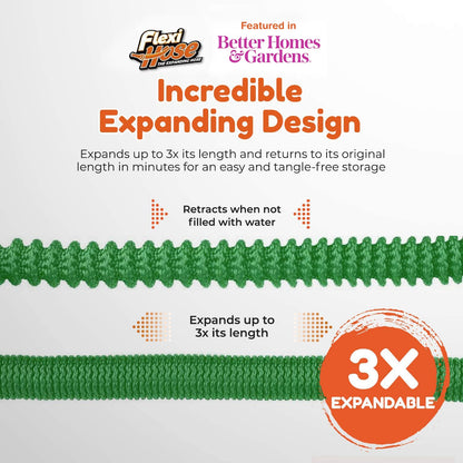 Flexi Hose Expandable Garden Hose - 75FT Heavy Duty Water Hose, Retractable Hose with 2cm Brass Fittings - Expandable Hose Design Includes Spray Nozzle (Green 23 Metres)
