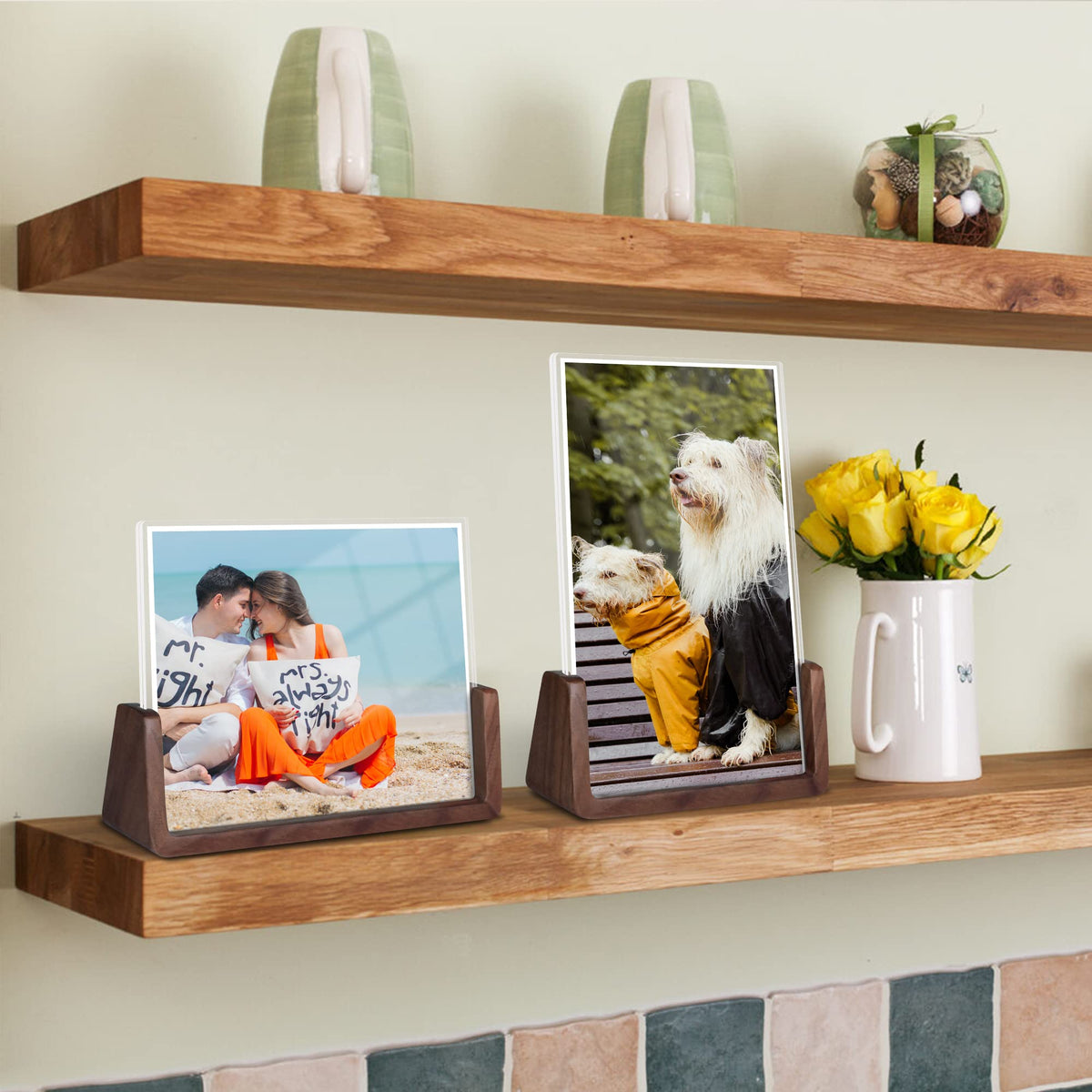Komimaci 4x6 picture frames, Solid Rustic Wooden Photo Frames with Walnut Wood Base and High Definition Acrylic Glass Covers - 4 Pack for Tabletop or Desktop Display (4x6 inch, 4 Pack)