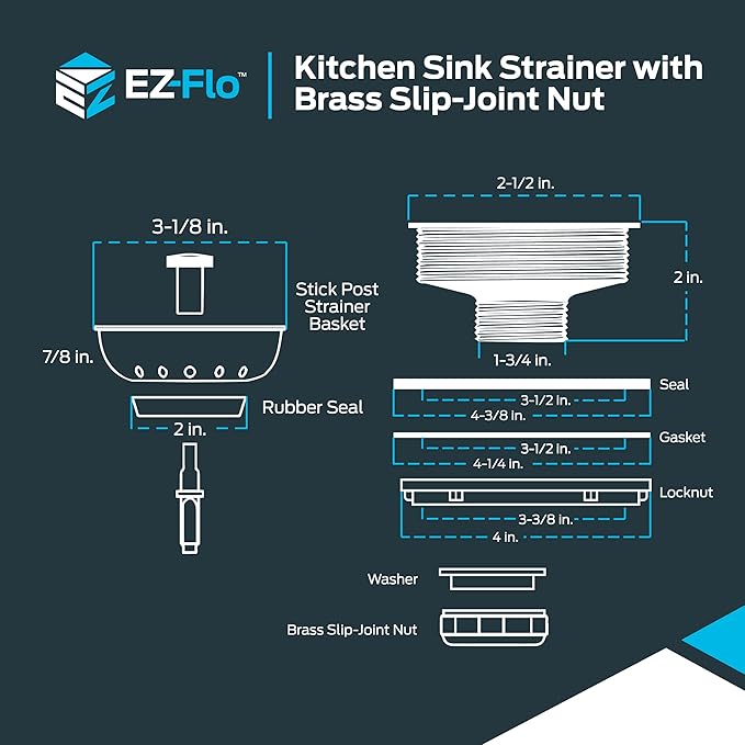 EZ-FLO Kitchen Sink Strainer Fits 3-1/2 Inch Opening, Sink Drain Assembly