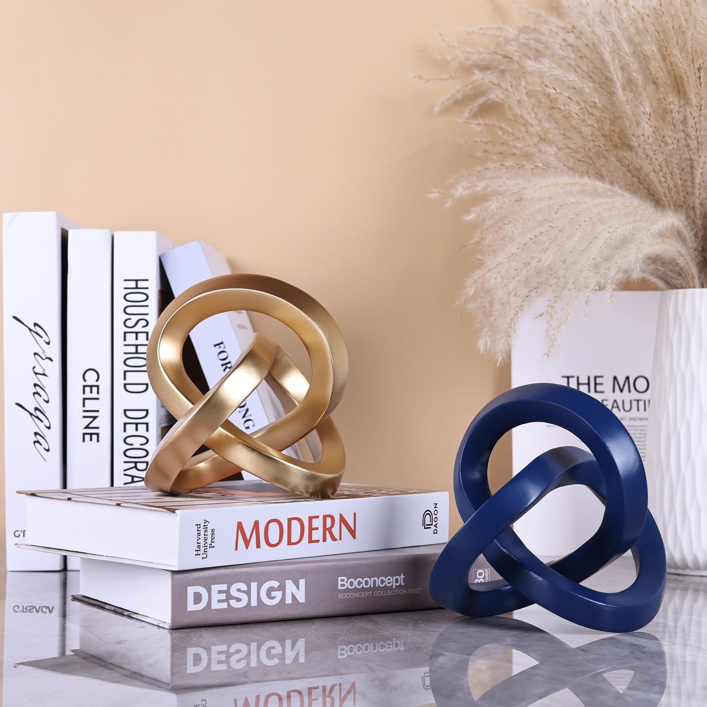 PlivBloom Knot Geometric Sculpture Decor,Mid Century Modern Abstract Figurines,Home Decor Statue,Bookcase Decor,Decorative Accents for Living Room, Coffee Table, Office Desktop, Shelf (Blue)