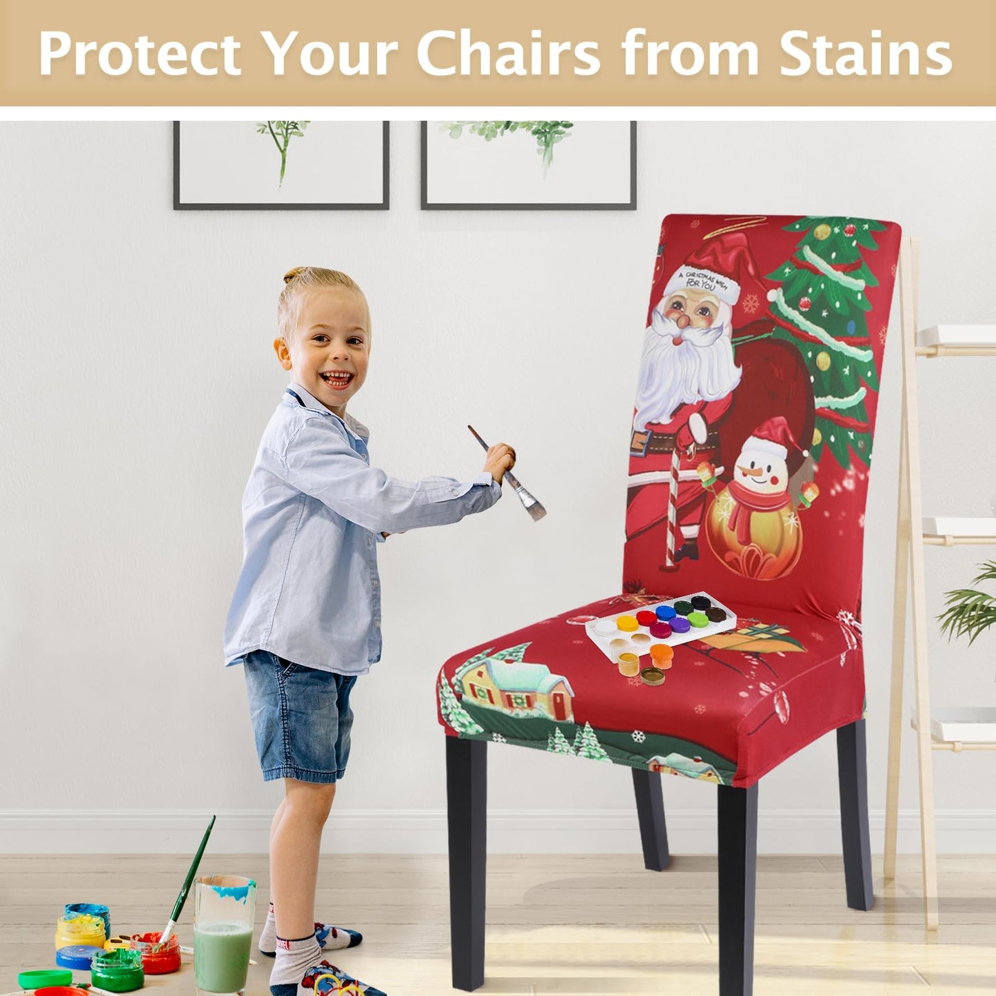 SearchI Christmas Dining Room Chair Covers Set of 6, Stretch Xmas Chair Slipcovers Protector, Spandex Washable Kitchen Parsons Chair Cover for Dining Room,Christmas Decor,Holiday Party(Santa Claus)