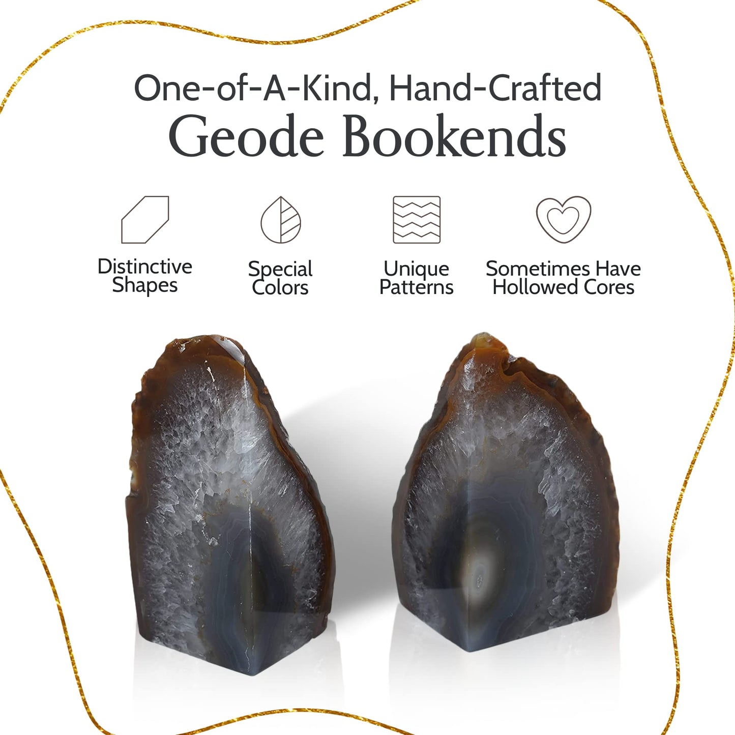 Nature's Decorations Natural Agate Bookends - A-Quality Medium Heavy Duty Geode, Earth Tone & Boho Decor, Unique Crystal Gift, 1 Pair (3-4 lbs)