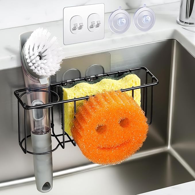 3-IN-1 Multiuse Sponge Holder for Kitchen Sink, Sponge Caddy for Scrub
