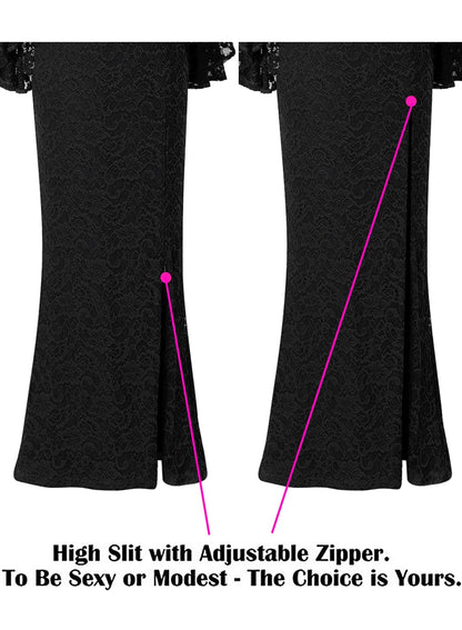 VFSHOW Womens Floral Lace Off Shoulder Bell Sleeve Formal Party Maxi Dress 1810 BLK XL
