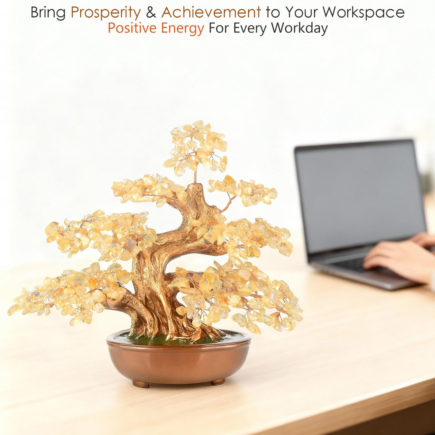 MASGEMES Citrine Chakra Tree Bonsai – Handmade Crystal Tree of Life with Natural Gemstones(360 Large Beads),Healing Crystal Office Decor for Good Luck & Positive Energy 8"