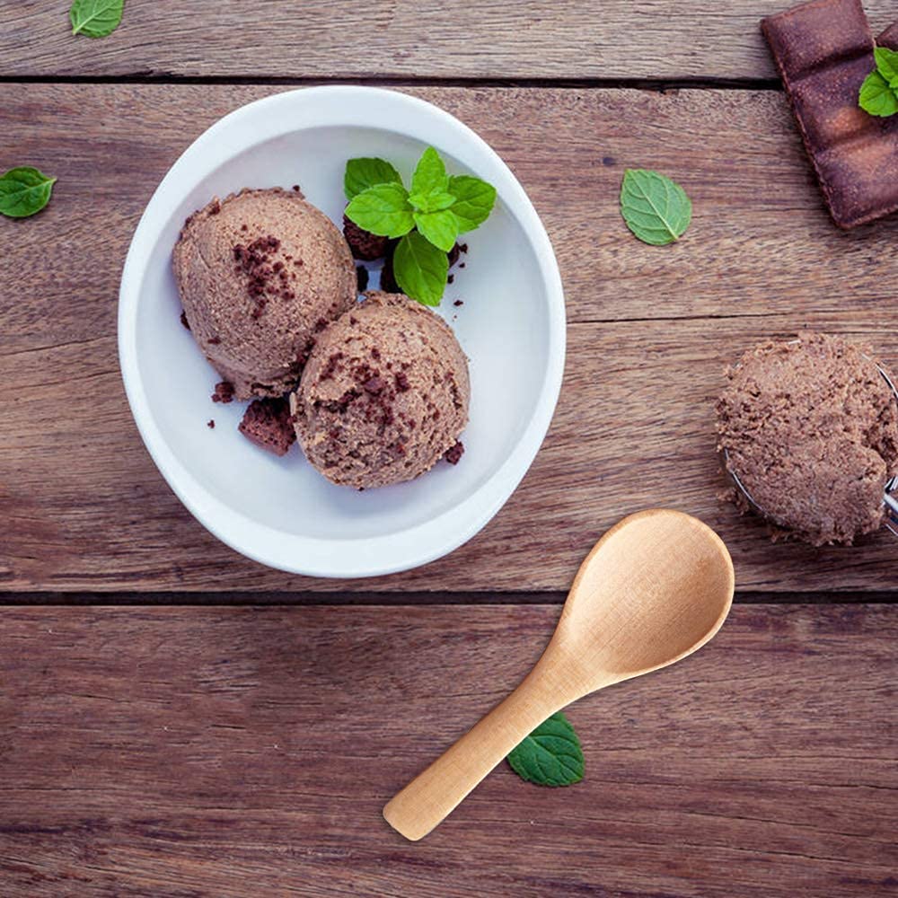 30 Pieces Small Wooden Spoons, Short Handle Mini Condiments Salt Spoons Nature Wooden Honey Teaspoon Coffee Tea Jam Mustard Ice Cream Milk Powder Spices (Natural Wood Color)